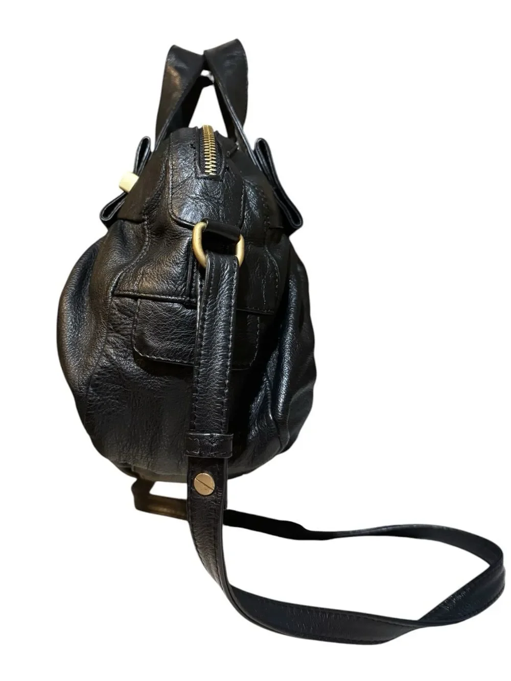 See by Chloe Black Leather Pleated Top Handle Bowler Boston 2way Satchel Auth